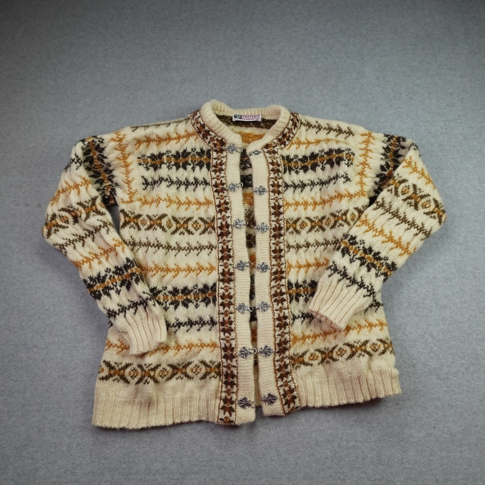 Vossknit Cardigan Womens Small Cream Fair Isle Wool Nordic Clasp Sweater Norway